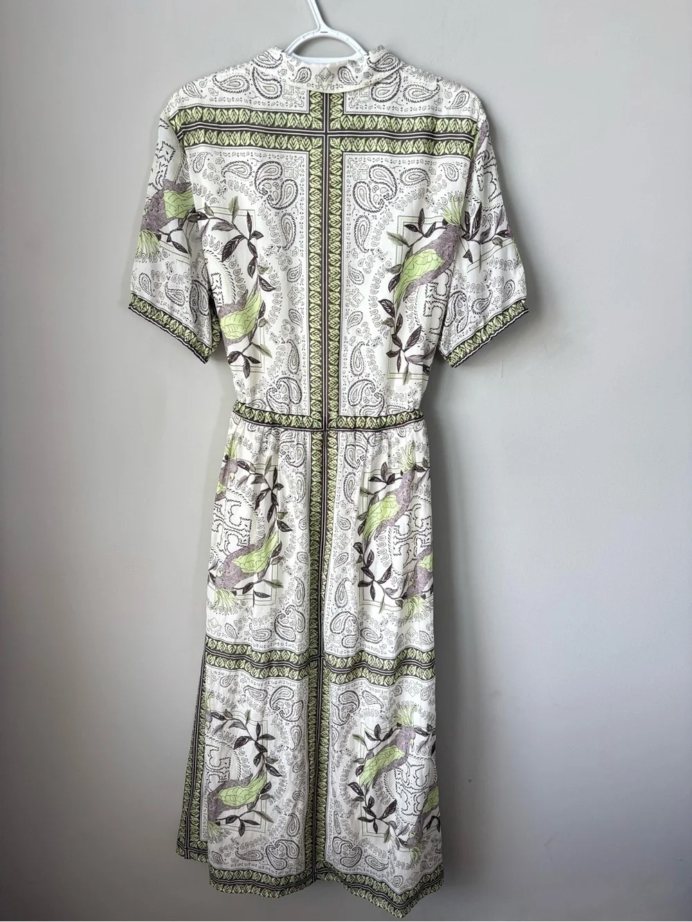 Tory Burch Cinched Cotton Zip Dress Mint Cockatoo Size Large Silk Blend